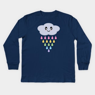 Kawaii Cute Raining Rainbow Rain Cloud in Purple Kids Long Sleeve T-Shirt